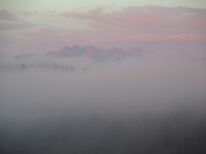 Poranny widok na Tatry z Hali Majerz